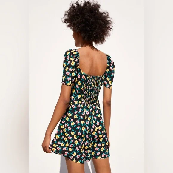 Zara Floral Print Short Sleeve Mini Short Romper Black Size M NEW - Picture 5 of 5